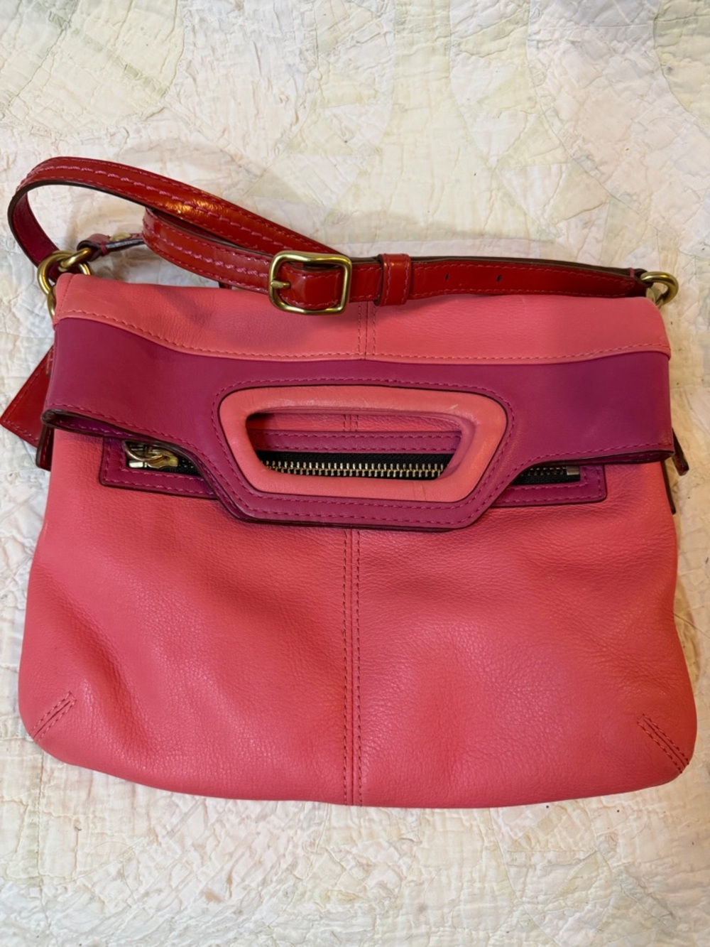 VTG Coach Bonnie Cashin 13388 Pink Red Colorblock Fold Over Crossbody Bag Y2K - Picture 16 of 16